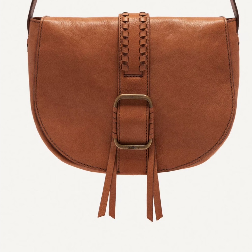 Ba&sh Teddy Tan Leather Saddle Crossbody bag